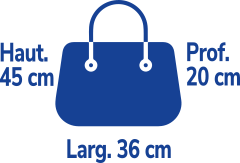 Pour les bagages en cabine, hauteur de 45cm, largeur de 36cm et profondeur de 20cm
